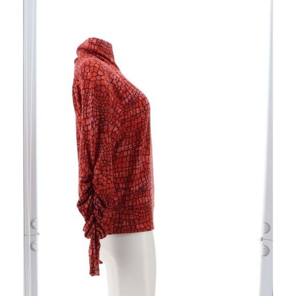 NWT G BY GIULIANA MOCK NECK RUCHED SLEEVE TOP BURNTRUST REPTILE XS - Picture 7 of 10